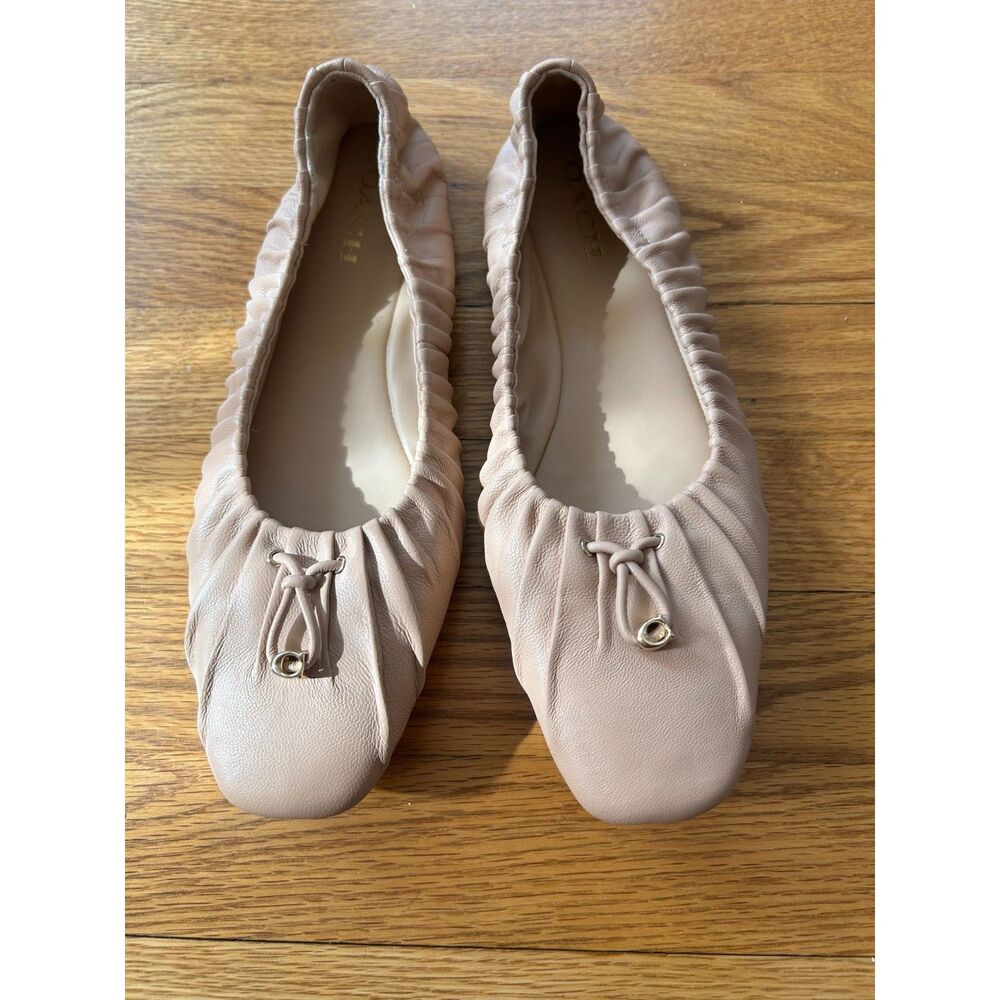 Coach Eleanor Black Leather Ballet Flat Size 9.5 B Narrow Nude Shoes